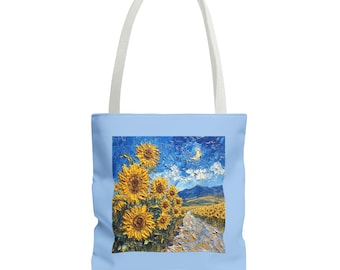 Sunflower Field Tote Bag, Colorful Floral Shopping Bag, Eco-Friendly