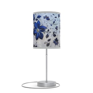 Blue Floral Design, Table Lamp, Home Decor, Night Light, Bedroom Decor, Gift for Her