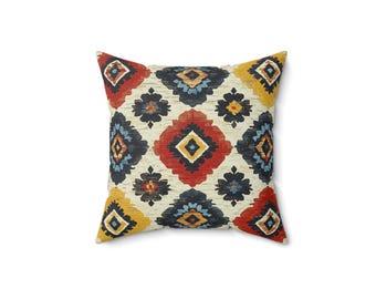 Kilim Inspired Throw Pillow: Bohemian Home Decor Accent
