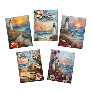 Lot de 5 cartes de sympathie, cartes de correspondance phare rustique, ensemble de papeterie, cartes faites main, papeterie, cartes de correspondance