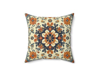 Boho Floral Throw Pillow: Double-Sided Mandala Cushion