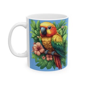 Tropical Conure Mug, Colorful Ceramic Coffee Cup, Nature Lover Gift, Bird-Themed Kitchenware, Eco-Friendly Drinkware