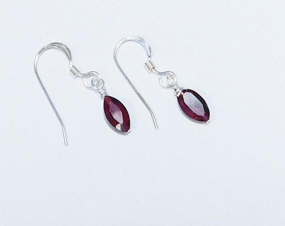 Small Dainty Garnet Earrings, Artisan Crafted Gemstone Jewelry, January Birthstone Ladies Birthday Present or Anniversary Gift for Wife