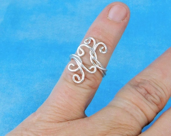 Sterling Silver Knuckle Ring, Silver Toe Ring, Pinkie Ring, or Midi Ring, Unique Wire Wrapped Jewelry