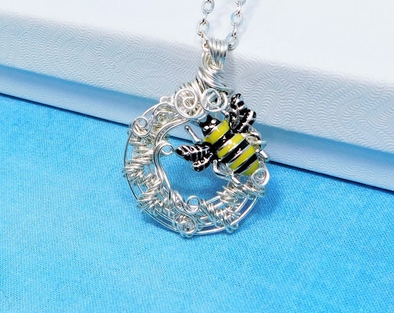Artistic Bumblebee Necklace, Honeybee Pendant Wearable Art, Bee Jewelry Present for Girlfriend, Mom, Wife or for Best Friend Beekeeper Gift