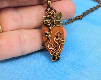 Artisan Crafted Butterfly Necklace, Rustic  Wire Wrapped Artistic Pendant, Handmade Memorial Jewelry Bereavement Present for Sympathy Gift
