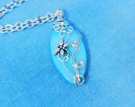 Wire Wrapped Dragonfly Necklace Memorial Jewelry, Nature Theme Pendant for Sympathy Gift, One of a Kind Wearable Art Bereavement Present