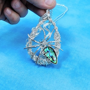 Artistic Spider Necklace Halloween Statement Pendant, Artisan Crafted Woven Wire Jewelry, Spooky Birthday Present for Wife or Girlfriend