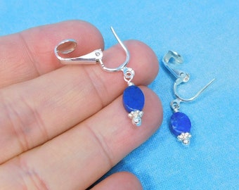 Lapis Lazuli Non Pierced Earrings, Blue Gemstone Clip on Dangles, Ladies Birthday Present, Anniversary Gift for Wife or Best Friend Gift