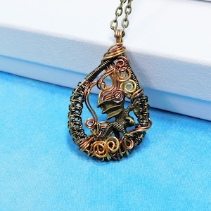 Unique Dragon Theme Jewelry, Rustic Copper Wire Wrapped Fantasy Necklace, Artistic Handmade Pendant, One of a Kind Wearable Art Jewelry