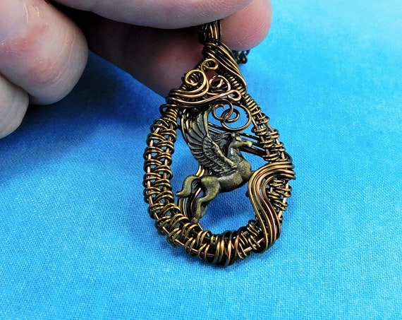 Unique Wire Wrapped Pegasus Pendant, One of a Kind Wearable Art Winged Horse Fantasy Jewelry Mythology Theme Gift Necklace