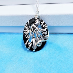 Artisan Crafted Peacock Necklace, Wire Wrapped Artistic Bird Jewelry, One of a Kind Peacock Pendant Wearable Art Present Gift for Women