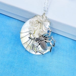 Handmade Spider Necklace Halloween Theme Pendant, Unique Artisan Crafted Gothic Jewelry, Unique Wire Wrapped Wearable Art Spider Jewelry