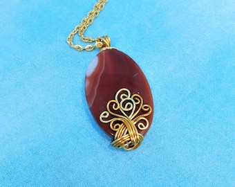 Carnelian Pendant Rustic Copper Necklace, Unique Artisan Crafted Handmade Gemstone Jewelry, Artistic 7th Anniversary Present for Wife