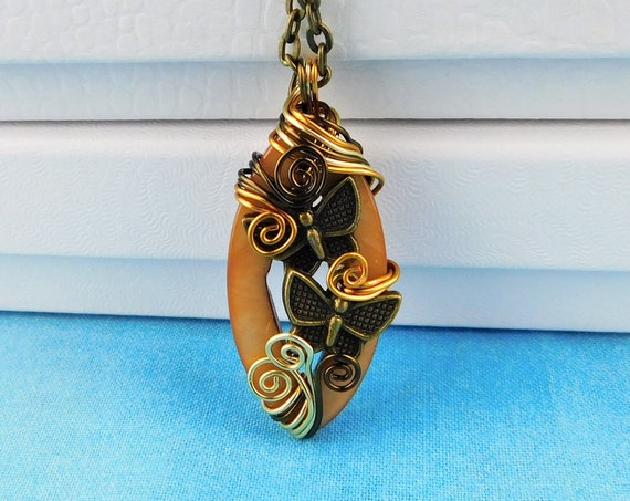 Artistic Butterfly Necklace, Rustic Copper Wire Wrapped Pendant, Unique Anniversary or Birthday Present, Sympathy Gift or Memorial Jewelry