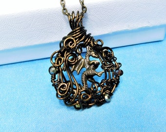 Unique Dragon Theme Jewelry, Rustic Copper Wire Wrapped Fantasy Necklace, Artistic Handmade Pendant, One of a Kind Wearable Art Jewelry