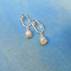 Non Pierced Freshwater Pearl Earrings, Clip-on Drop Earrings for June Birthday, Birthstone Jewelry Gift for Wife, Girlfriend, or Daughter