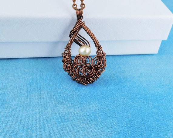 Single Pearl Necklace Genuine Freshwater Pearl Pendant, Unique Wire Wrapped Gemstone Jewelry, Artisan Crafted June Birthstone Birthday Gift