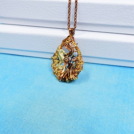 Artistic Seahorse Necklace, Unique Wire Wrapped Ocean Theme Pendant, Artisan Crafted Wearable Art Beach Jewelry One of a Kind Gift for Women