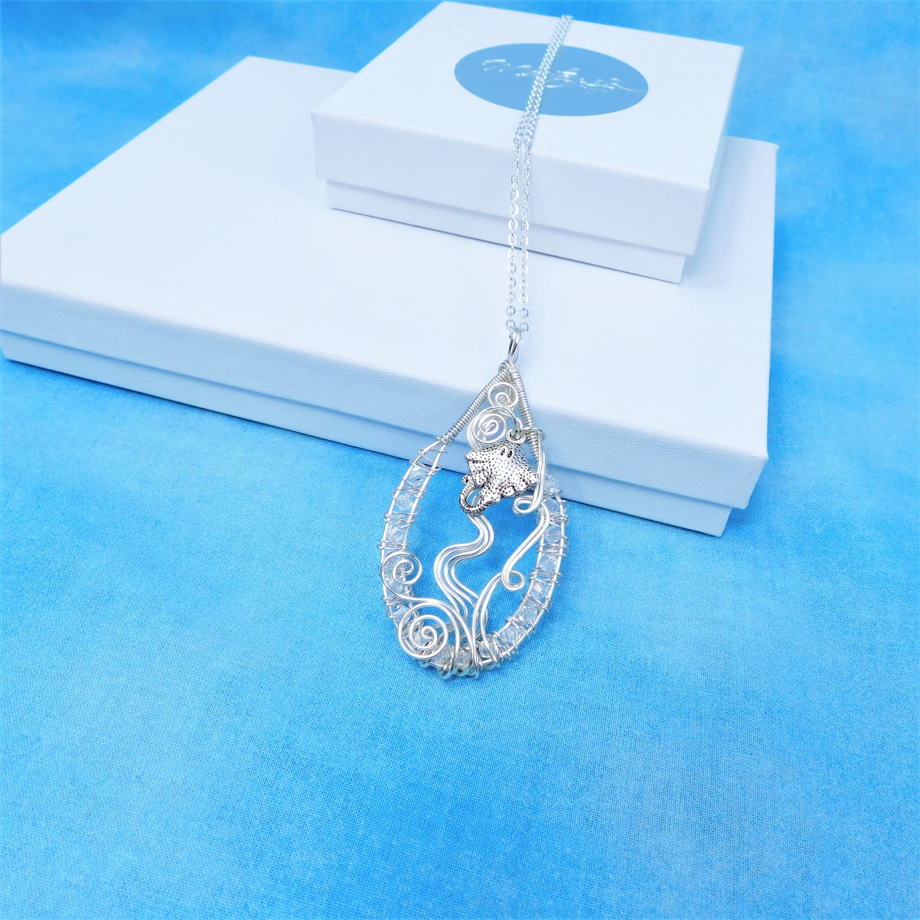Artistic Stingray Pendant, Unique Wire Wrapped Manta Ray Necklace