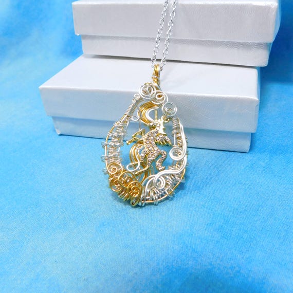 Artisan Crafted Winged Unicorn Necklace, Wire Wrapped Alicorn Pendant, Wearable Art Pegacorn Jewelry Gift or Birthday Present