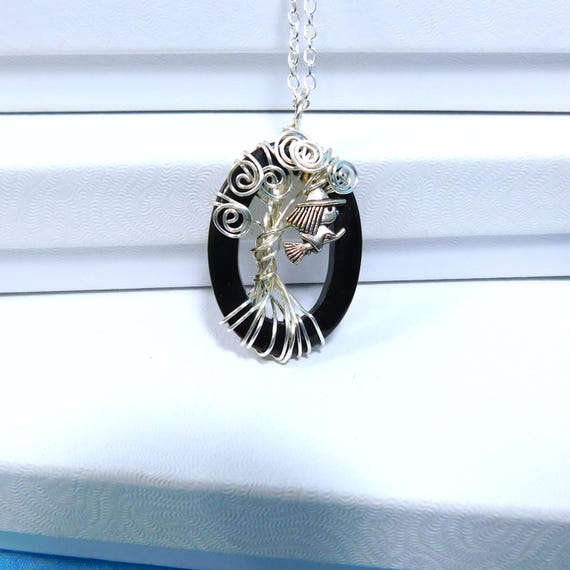 Artisan Crafted Witch Necklace, Artistic Halloween Theme Pendant, Handmade Gothic Jewelry, Wire Wrapped Wearable Art Present for Women