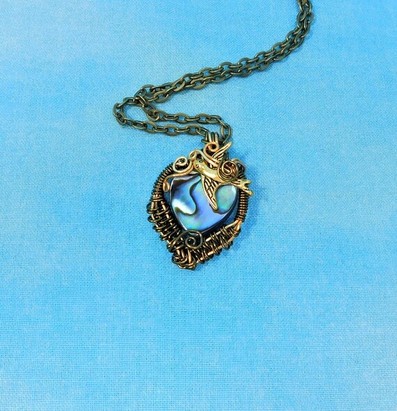 Flying Bird Heart Necklace Animal Theme Jewelry, Artistic Handmade Wire Wrapped Memorial Pendant Bereavement Present or Sympathy Gift