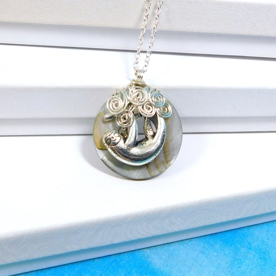 Artisan Crafted Sloth Necklace, Wire Wrapped Artistic Zoo Animal Jewelry, One of a Kind Sloth Pendant Wearable Art Present Gift for Women