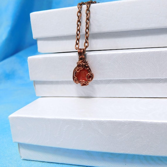 Copper Wire Wrapped Carnelian Necklace, Unique Artistic Gemstone Pendant, Wearable Art Jewelry 17th Anniversary Present for Wife