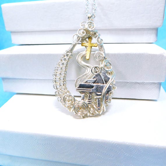 Piano Pendant Musical Theme Religious Musician Necklace, Music Jewelry for Church Pianist, Artistic Gift for Worship Team Member or Leader