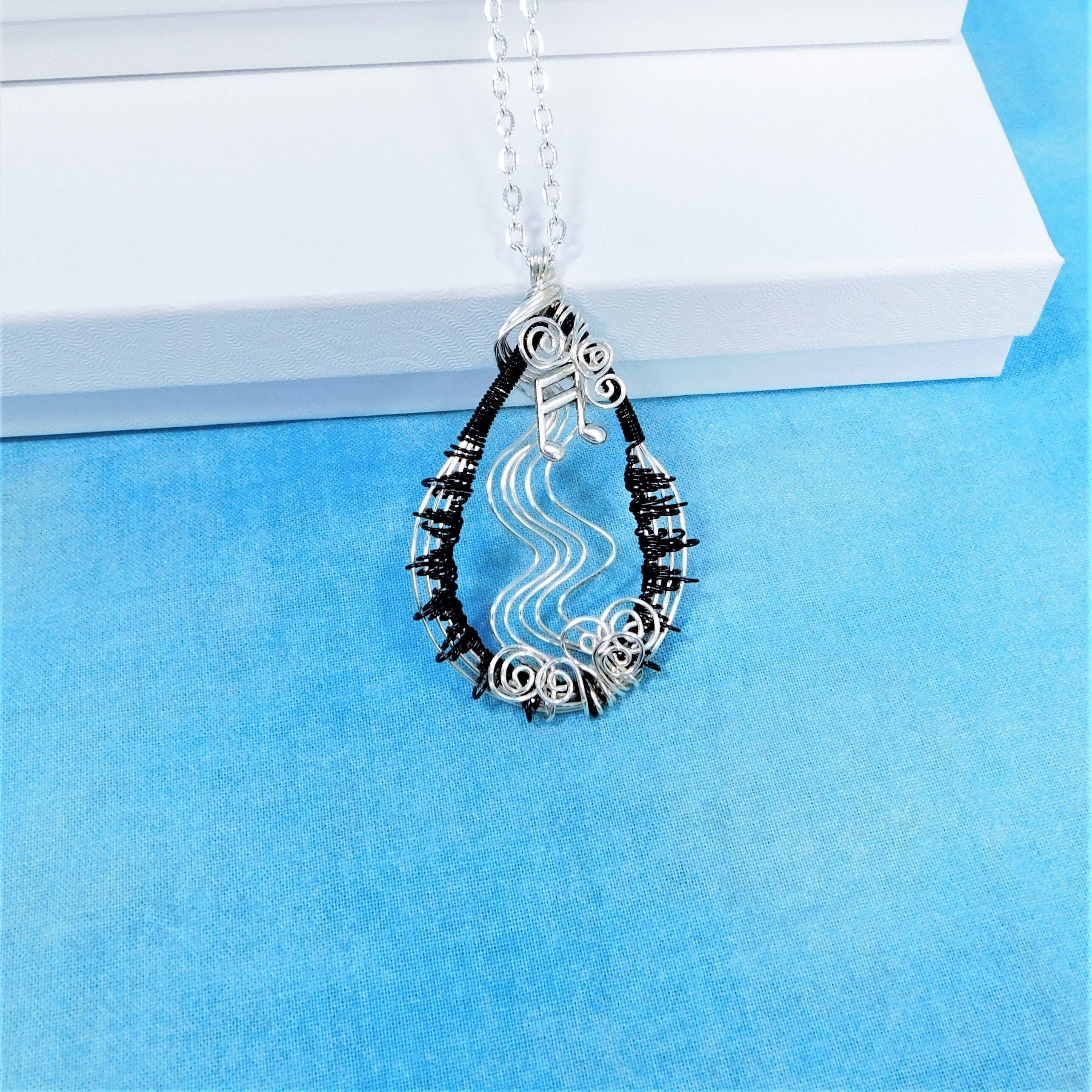 Wire Wrapped Music Note Necklace, Artisan Crafted Musician Pendant