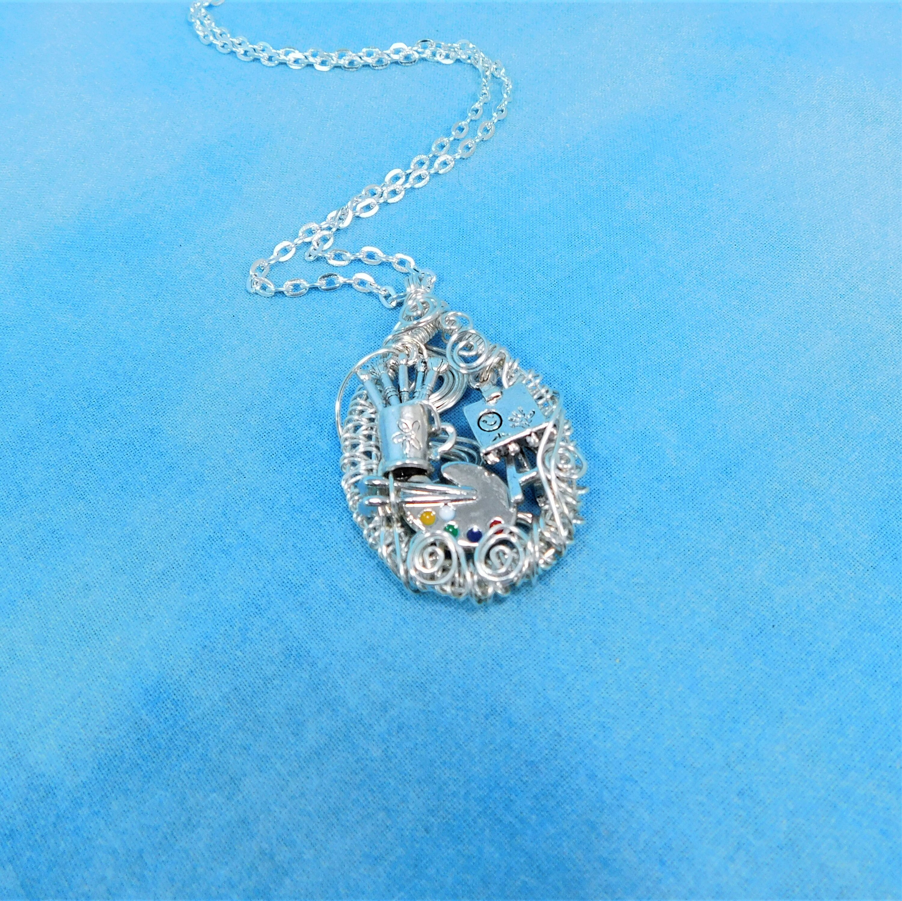 Artist Theme Necklace, Artistic Painter Pendant, Wearable Art Jewelry