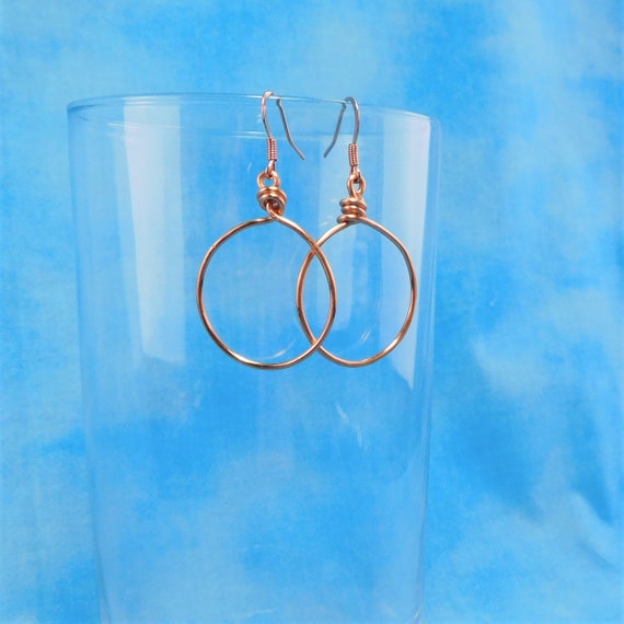 Simple Light Weight Bright Copper Hoop Earrings, Unique Handmade Wire Jewelry Present for Mom, Girlfriend, Wife, Sister, Mother in Law Gift