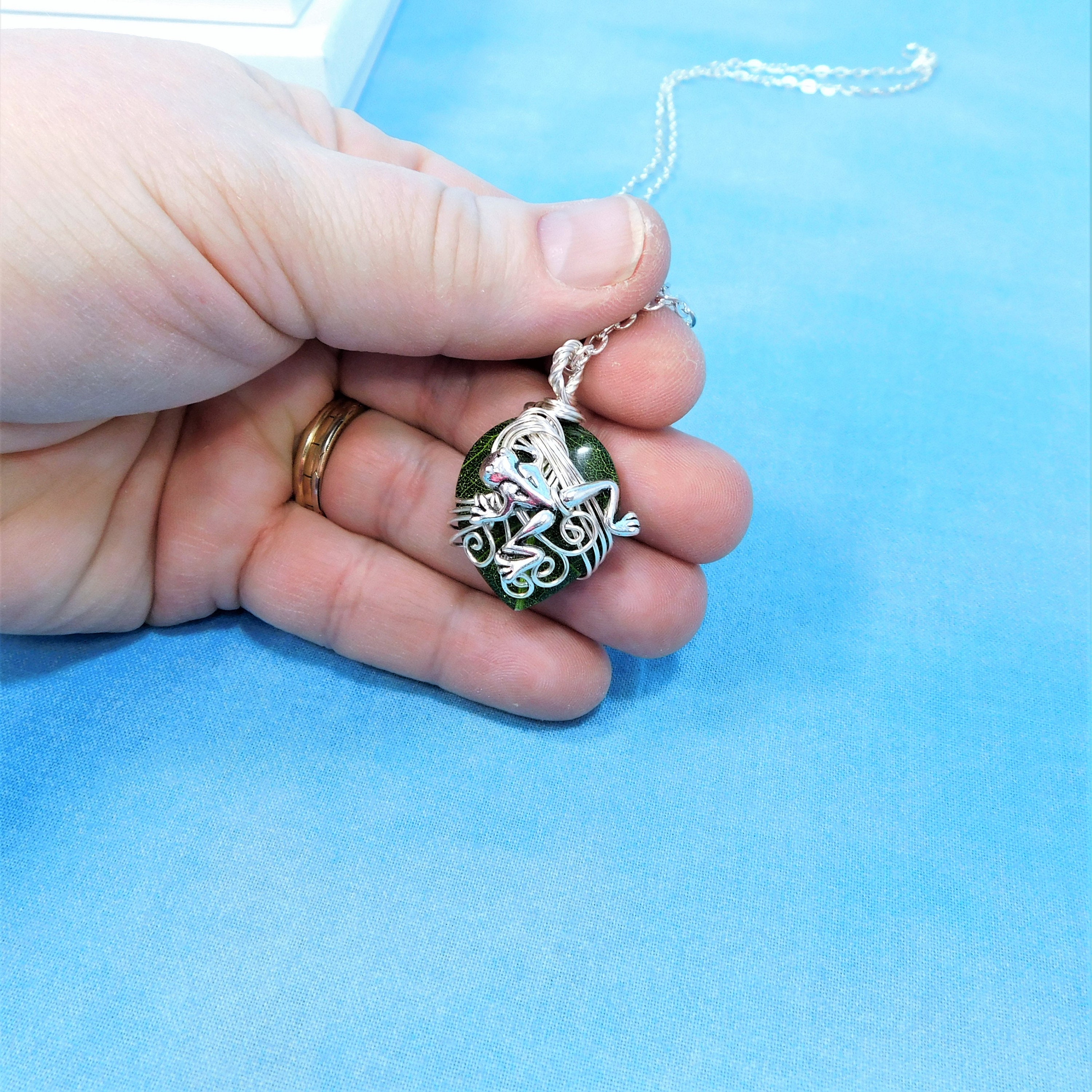 Artisan Crafted Frog Necklace, Unique Wire Wrapped Amphibian Pendant