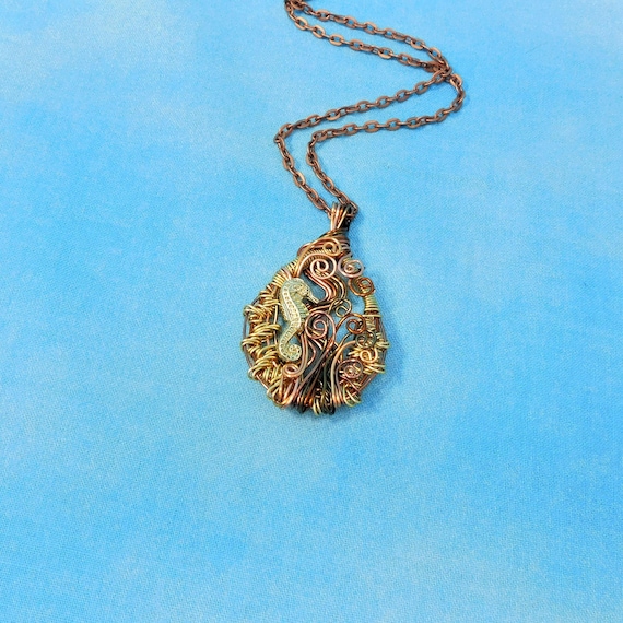Artistic Seahorse Necklace, Unique Wire Wrapped Ocean Theme Pendant, Artisan Crafted Wearable Art Beach Jewelry One of a Kind Gift for Women