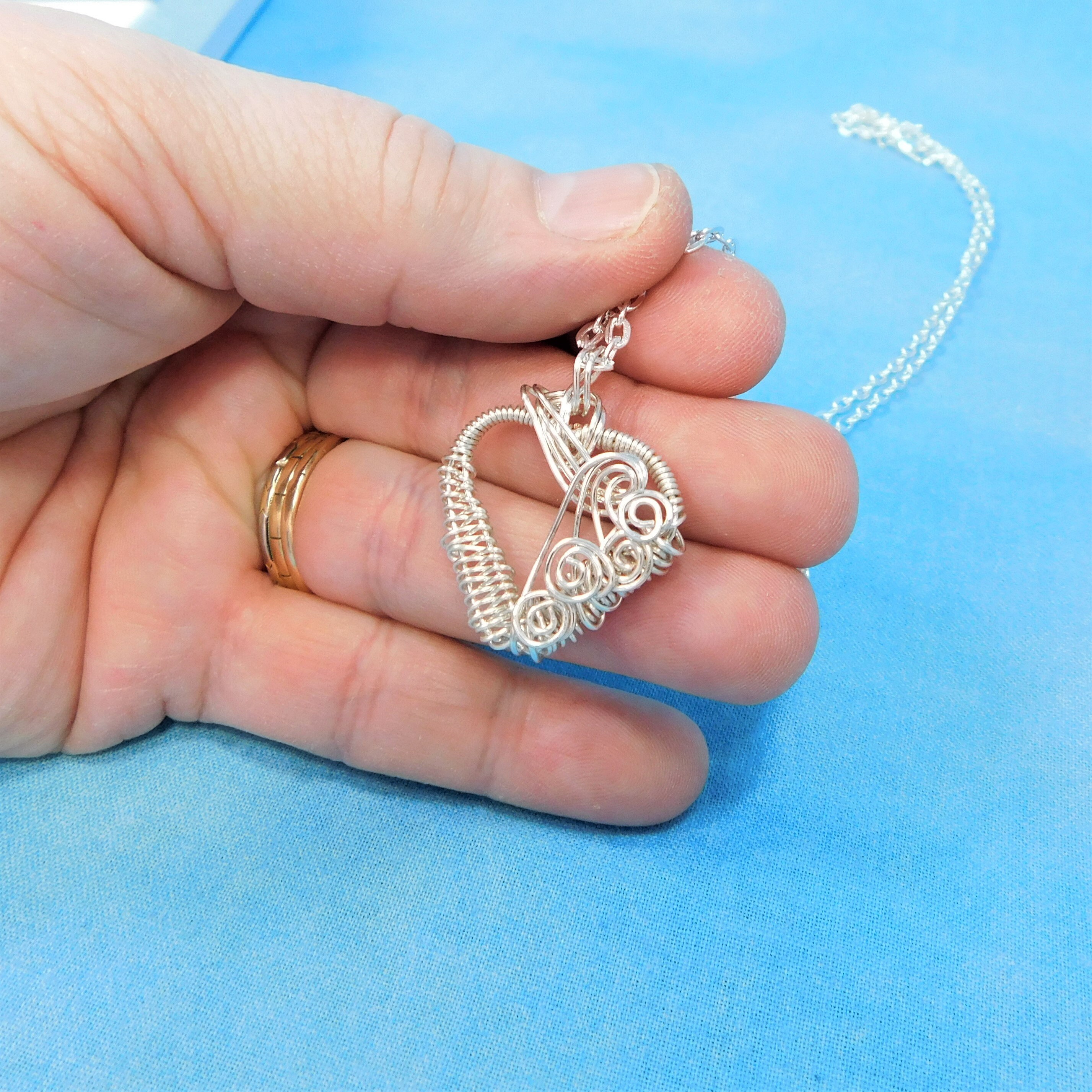 Woven Wire Wrapped Heart Pendant, Unique Artisan Crafted Handmade