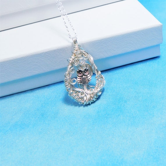 Artisan Crafted Owl Necklace Bird Theme Pendant Gift for Animal Lover, Teacher or Wise Women, Wearable Art Jewelry for Ladies who Love Owls