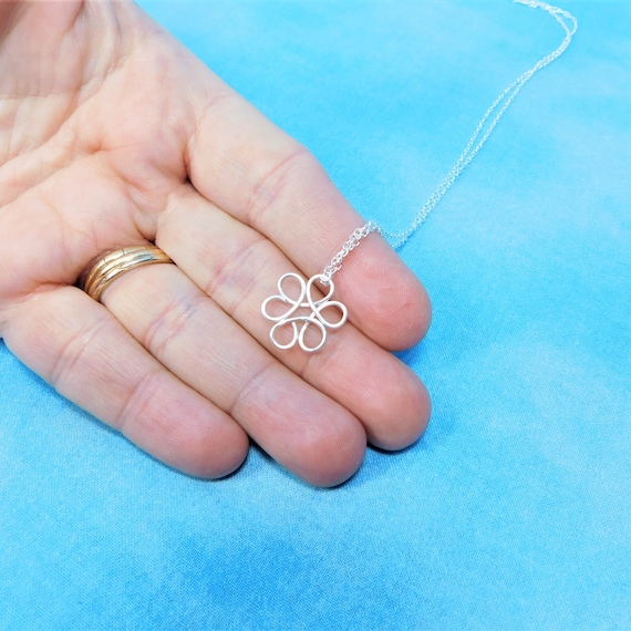 Sculpted Wire Sterling Silver Flower Pendant, Simple Artistic Necklace Birthday Present for Wife, Mom, Sister, Girlfriend or Best Friend