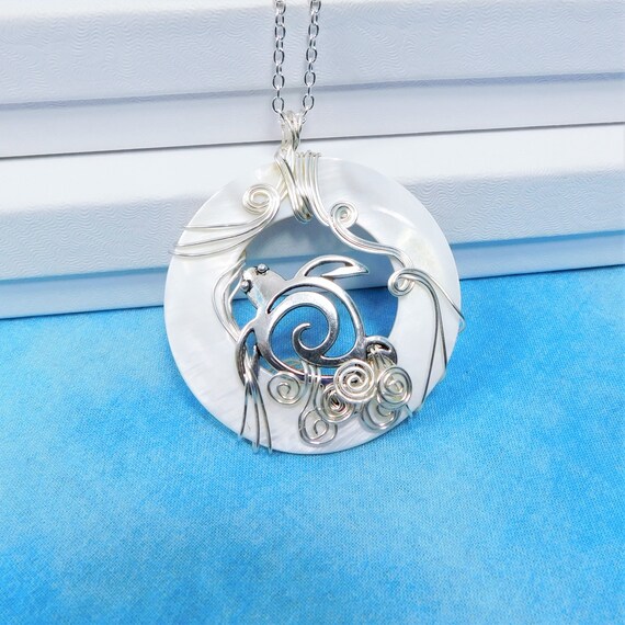 Large Sea Turtle Necklace, Wire Wrapped Wearable Art Pendant, Animal Lover Ocean Beach Theme Jewelry Birthday Present or Gift for Mom