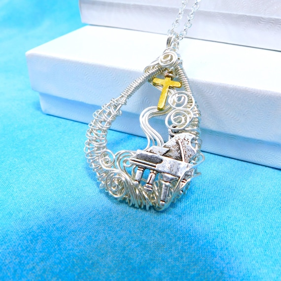 Piano Pendant Musical Theme Religious Musician Necklace, Music Jewelry for Church Pianist, Artistic Gift for Worship Team Member or Leader
