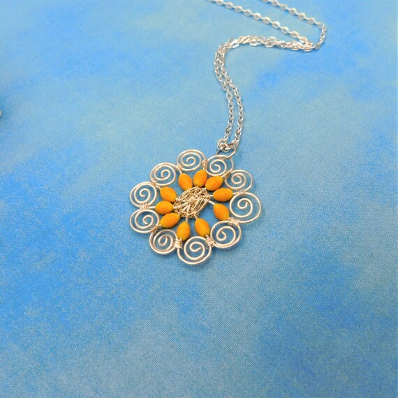 Unique Yellow Flower Necklace, Artisan Crafted Wire Wrapped Crystal Pendant Wearable Art Jewelry, Artistic Present Ideas for Wife or Mom