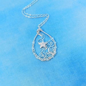 Artistic Star Necklace Celestial Theme Falling Star Pendant, Wearable Art Jewelry Gift for Wife, Star Theme Jewelry Birthday Present for Mom