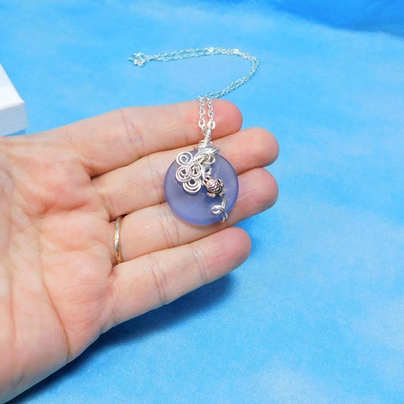 Handcrafted Sea Turtle Necklace, Wire Wrapped Blue Sea Glass Pendant, Animal Lover Ocean Theme Jewelry Present for Women or Best Friend Gift