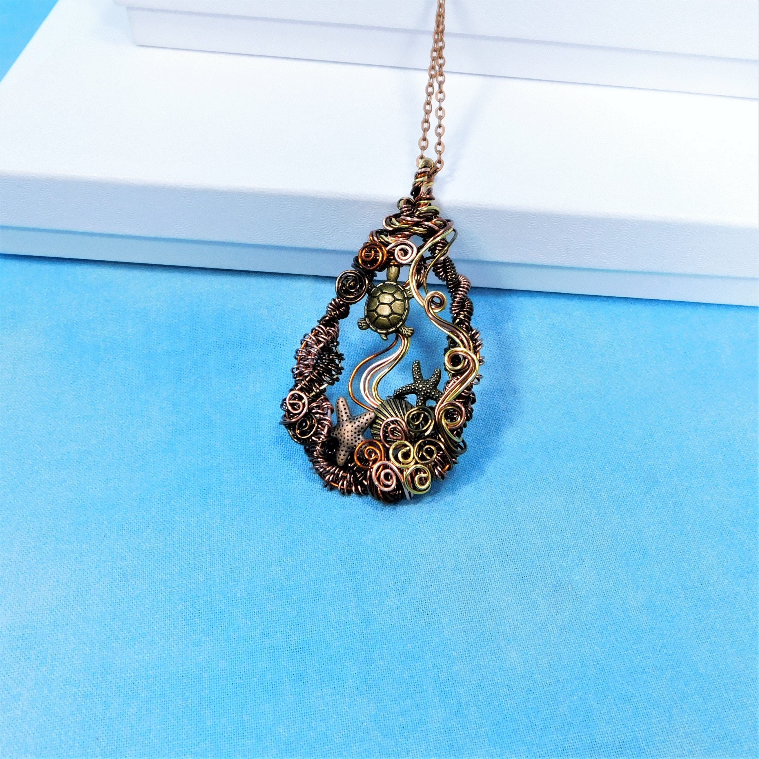 Woven Copper Sea Turtle Necklace, Artistic Handmade Wire Wrapped ...