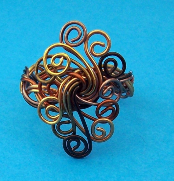 Unique Hand Sculpted Copper Wire Statement Ring For Women, Wire Art Wrapped Ring Customized to Size