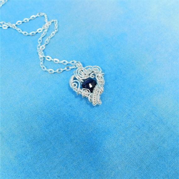 Sapphire Necklace Artisan Crafted September Birthstone Pendant, Genuine Gemstone & Sterling Silver Jewelry, Romantic Present for Women