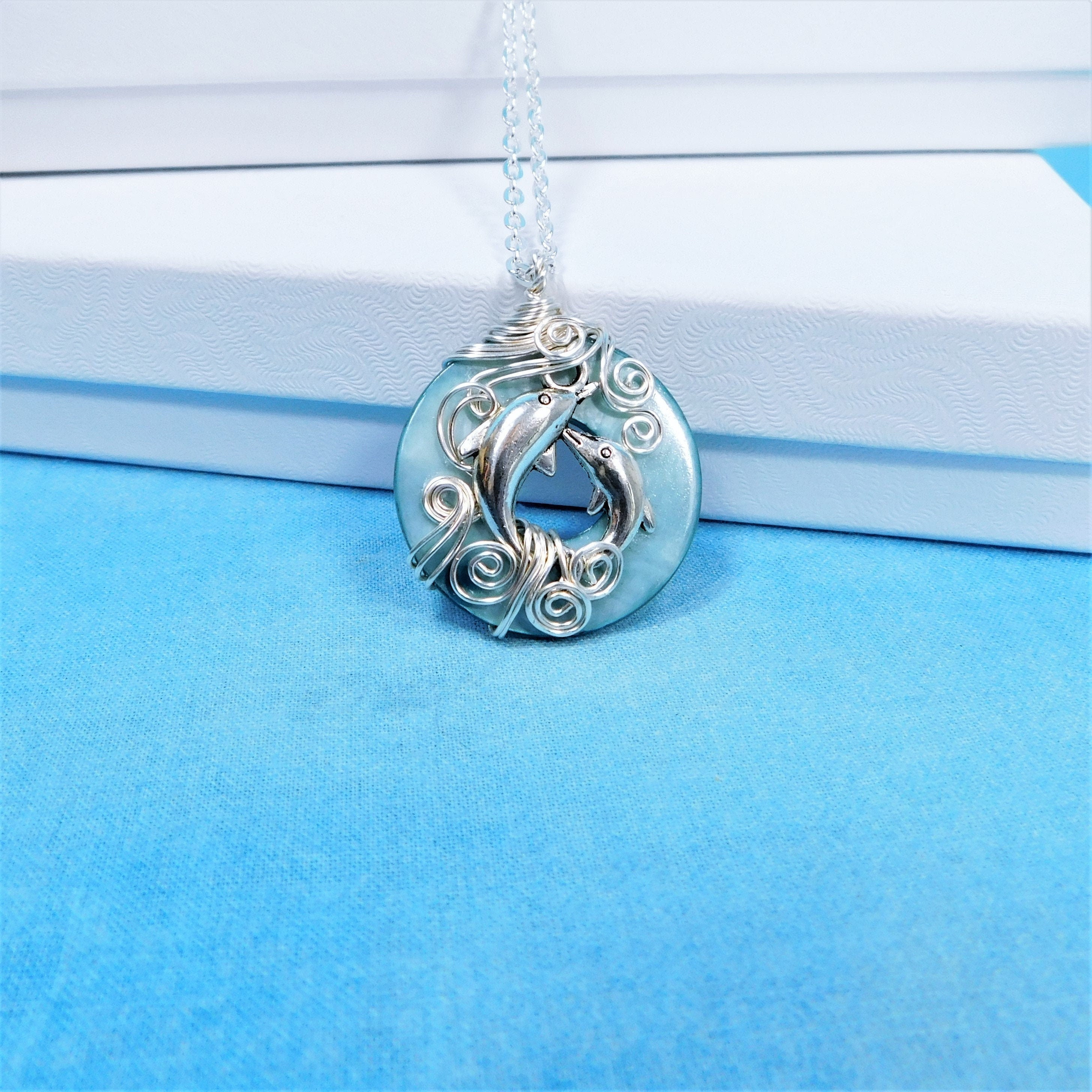 Dolphin Pendant Beach Jewelry, Artisan Crafted Unique Wire Wrapped
