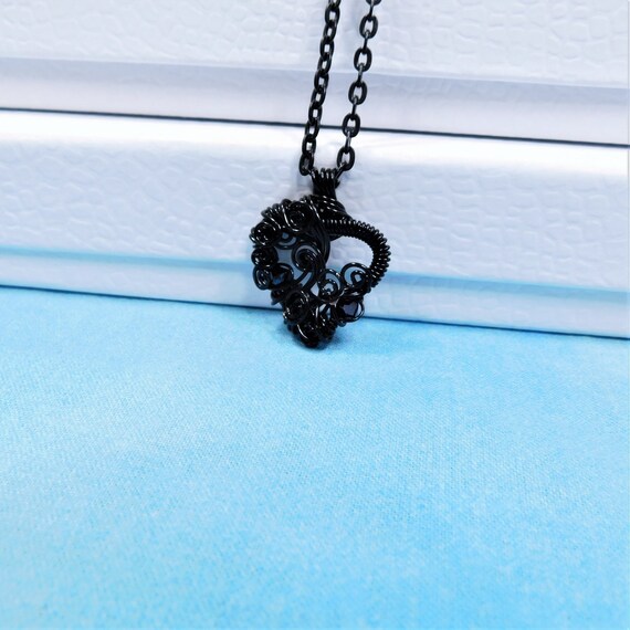 Artistic Black Woven Wire Heart Necklace, Wire Wrapped Heart Pendant, Romantic Wearable Art Jewelry Anniversary Gift or Mother's Day Present