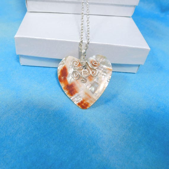 Artistic Wire Wrapped Mother of Pearl Heart Necklace, Artisan Crafted, Wearable Art Jewelry Gift for Girlfriend or Wife