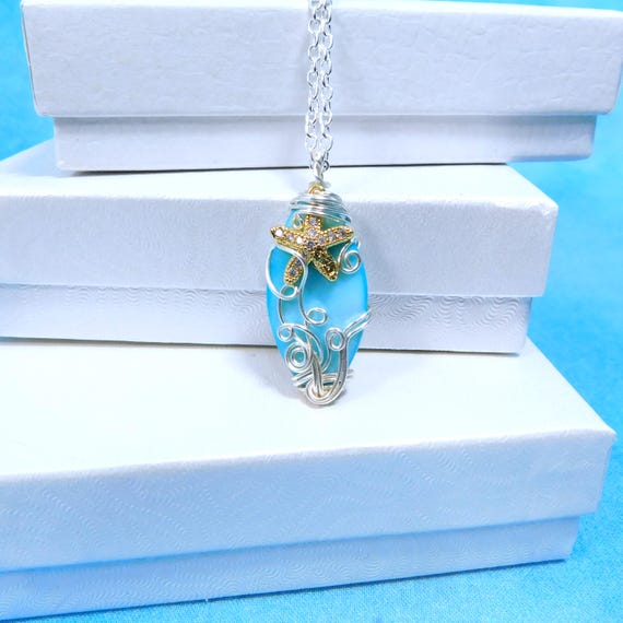 One of a Kind Starfish Necklace, Unique Wire Wrapped Beach Jewelry, Artisan Crafted Sea Theme Pendant, Wearable Art Present for Women